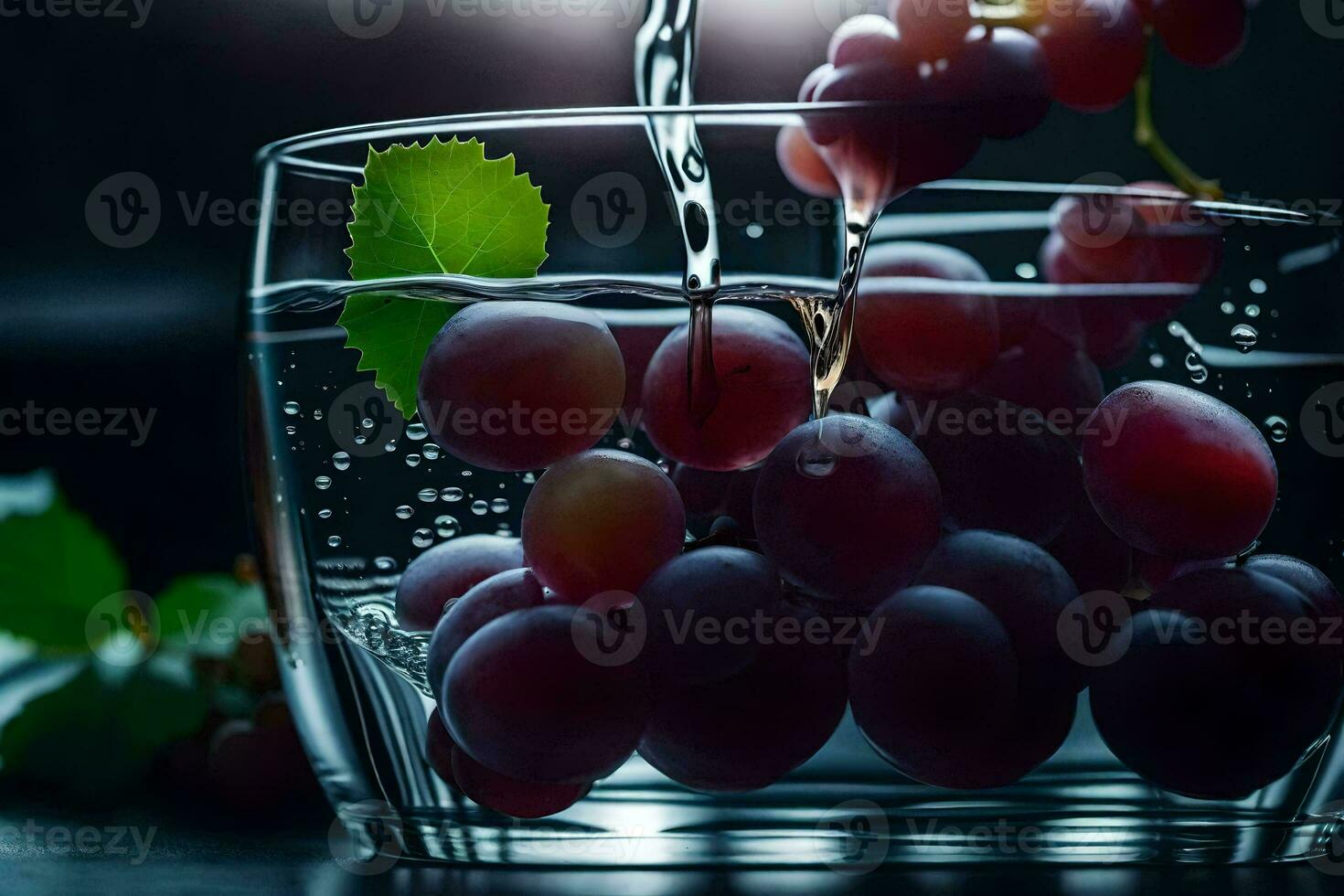 grapes in a glass of water. AI-Generated photo