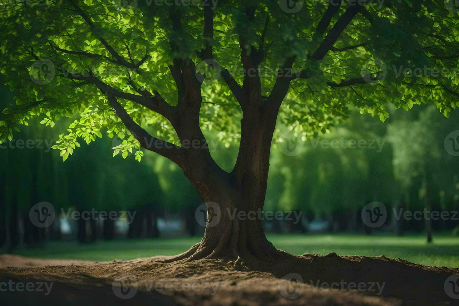 a tree is shown in the middle of a field. AI-Generated photo