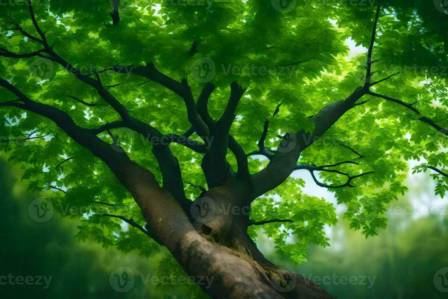 a tree is shown in the foreground with green leaves. AI-Generated photo