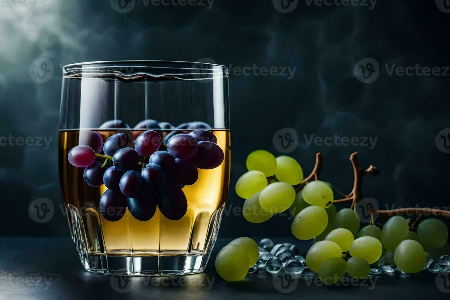 a glass of wine with grapes and ice. AI-Generated photo