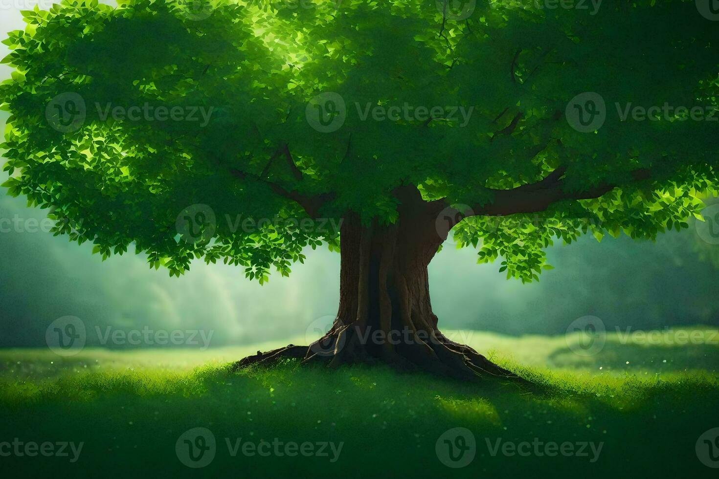 a tree in the middle of a field. AI-Generated photo