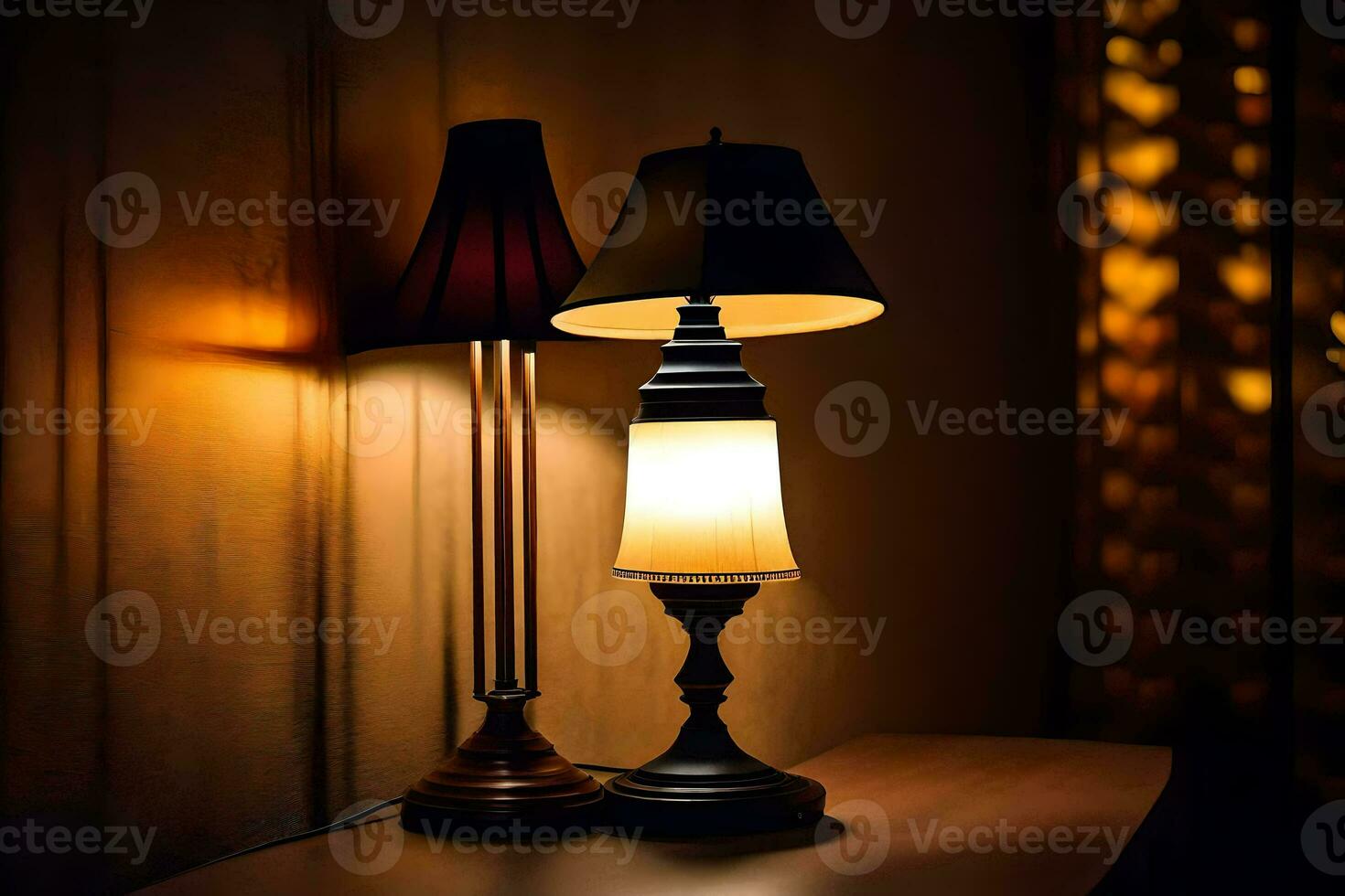 un lámpara y un pantalla de lámpara en un mesa. generado por ai foto