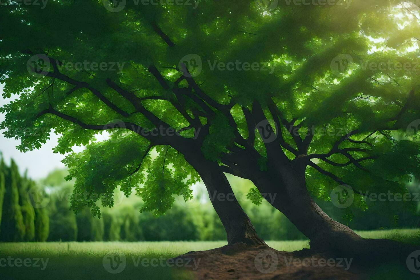 photo wallpaper the sky, trees, grass, the sun, the trees, the grass, the. AI-Generated