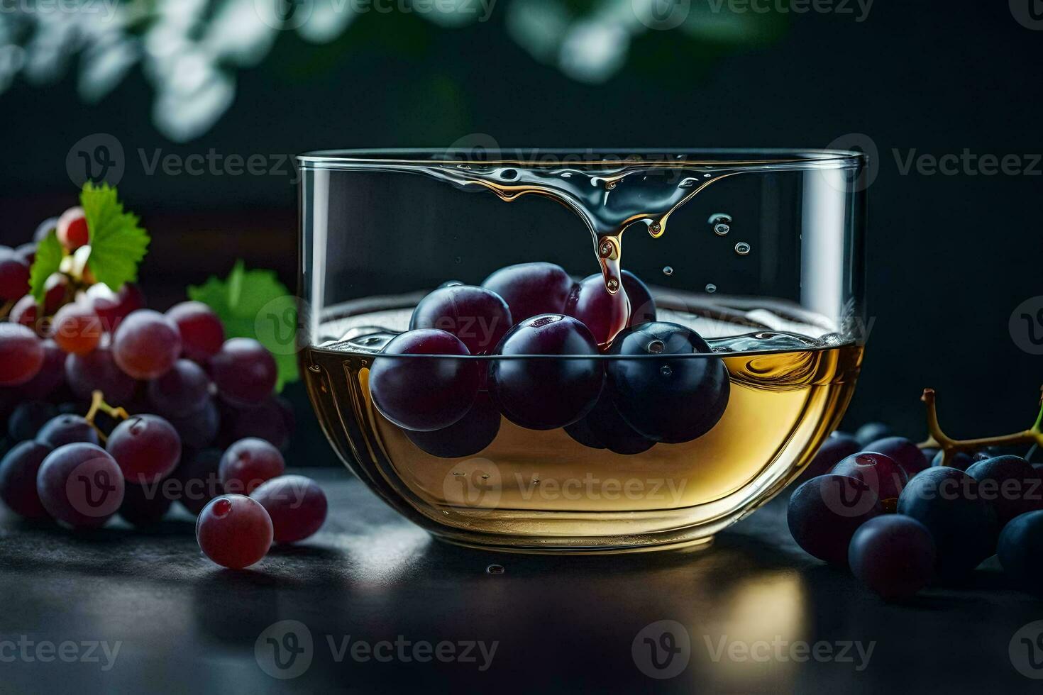 a glass of wine with grapes in it. AI-Generated photo