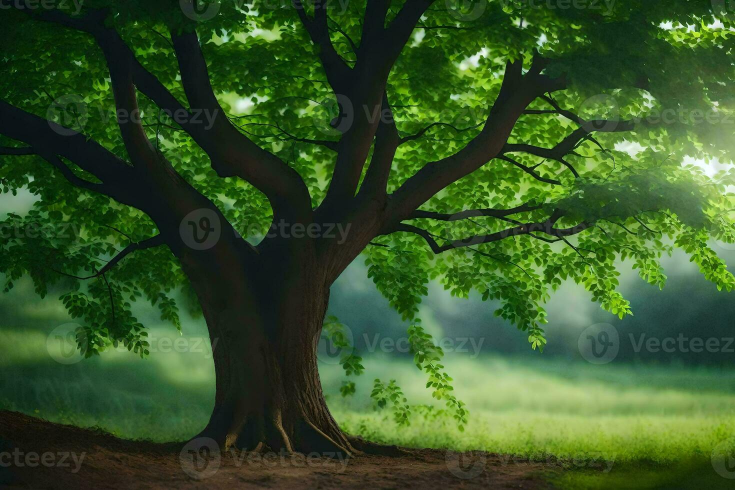 foto fondo de pantalla el cielo, árboles, césped, sol, árboles, el bosque, el árboles,. generado por ai