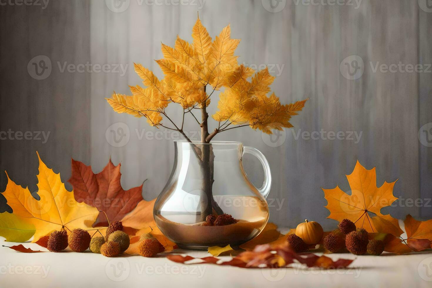 autumn leaves in a vase with a maple tree. AI-Generated photo