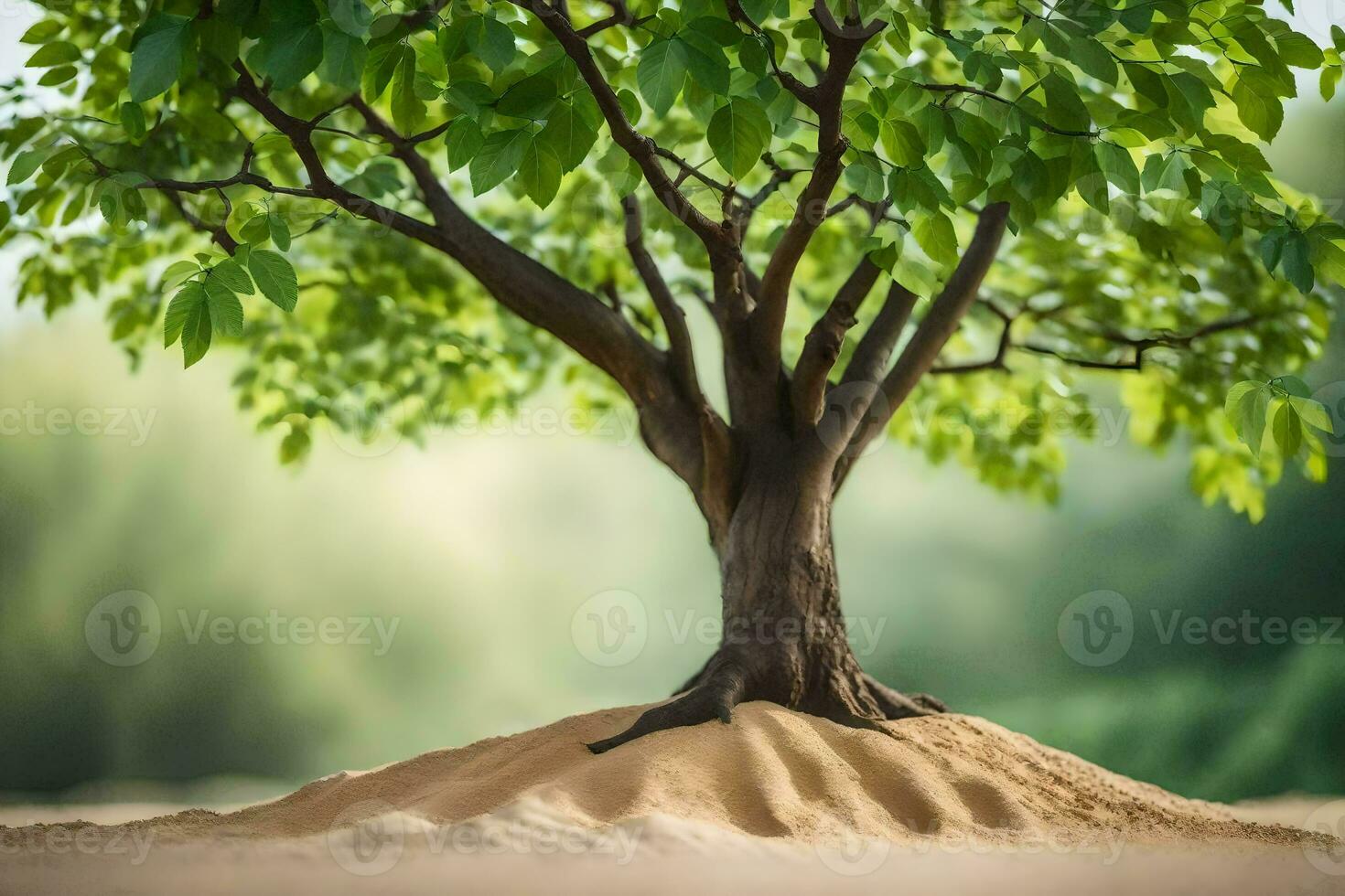 a tree is growing out of a sand mound. AI-Generated photo