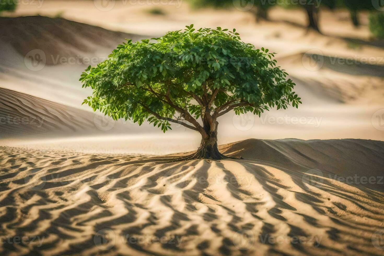 un solitario árbol en el desierto. generado por ai foto