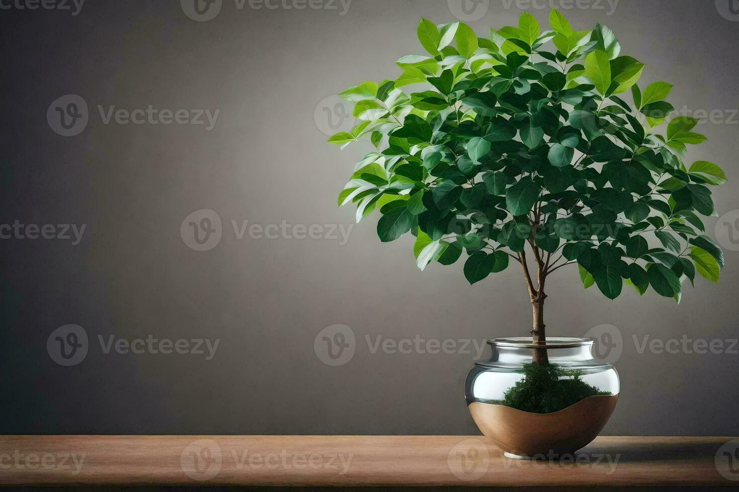 a small potted plant in a vase on a table. AI-Generated photo
