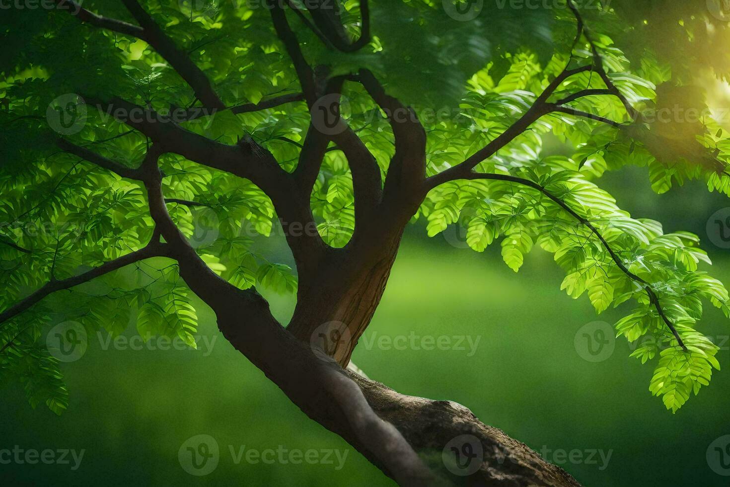 foto fondo de pantalla el cielo, árboles, el sol, verde, el árbol, el sol, el. generado por ai