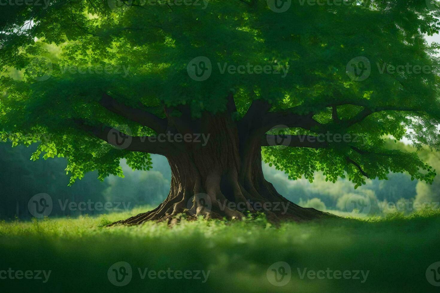 photo wallpaper the ground, tree, grass, grass, green, tree, green, tree,. AI-Generated