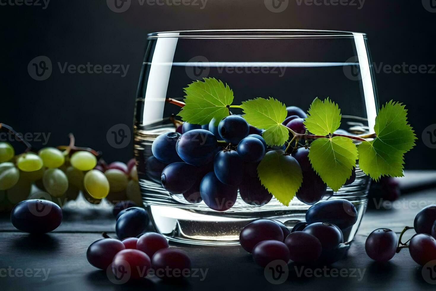 grapes in a glass of water. AI-Generated photo