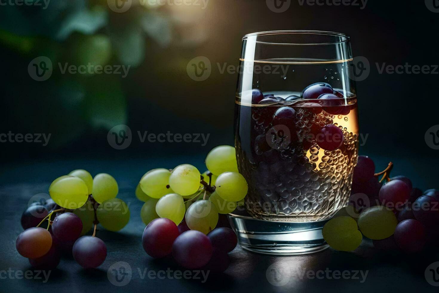 a glass of wine with grapes. AI-Generated photo