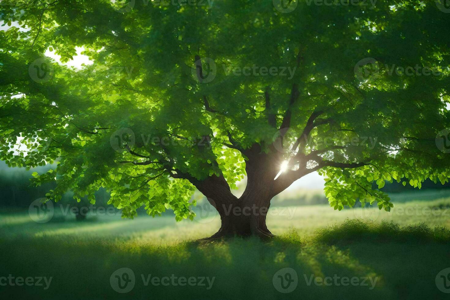 foto fondo de pantalla el cielo, árboles, césped, luz de sol, el sol, el árbol, el verde. generado por ai