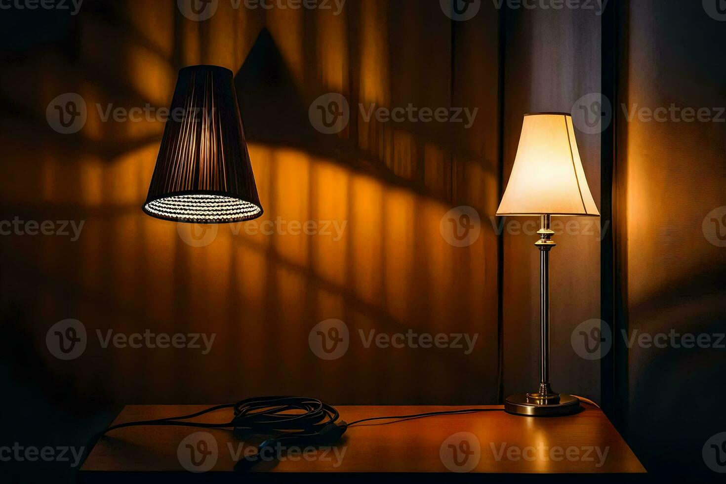 a lamp and a table lamp on a table. AI-Generated photo