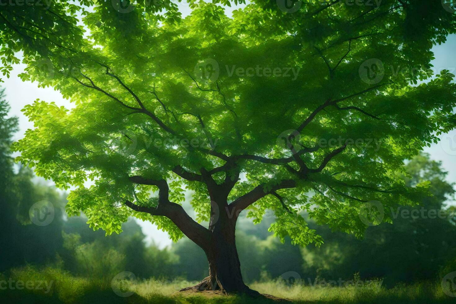 a tree is shown in the sunlight with green leaves. AI-Generated photo