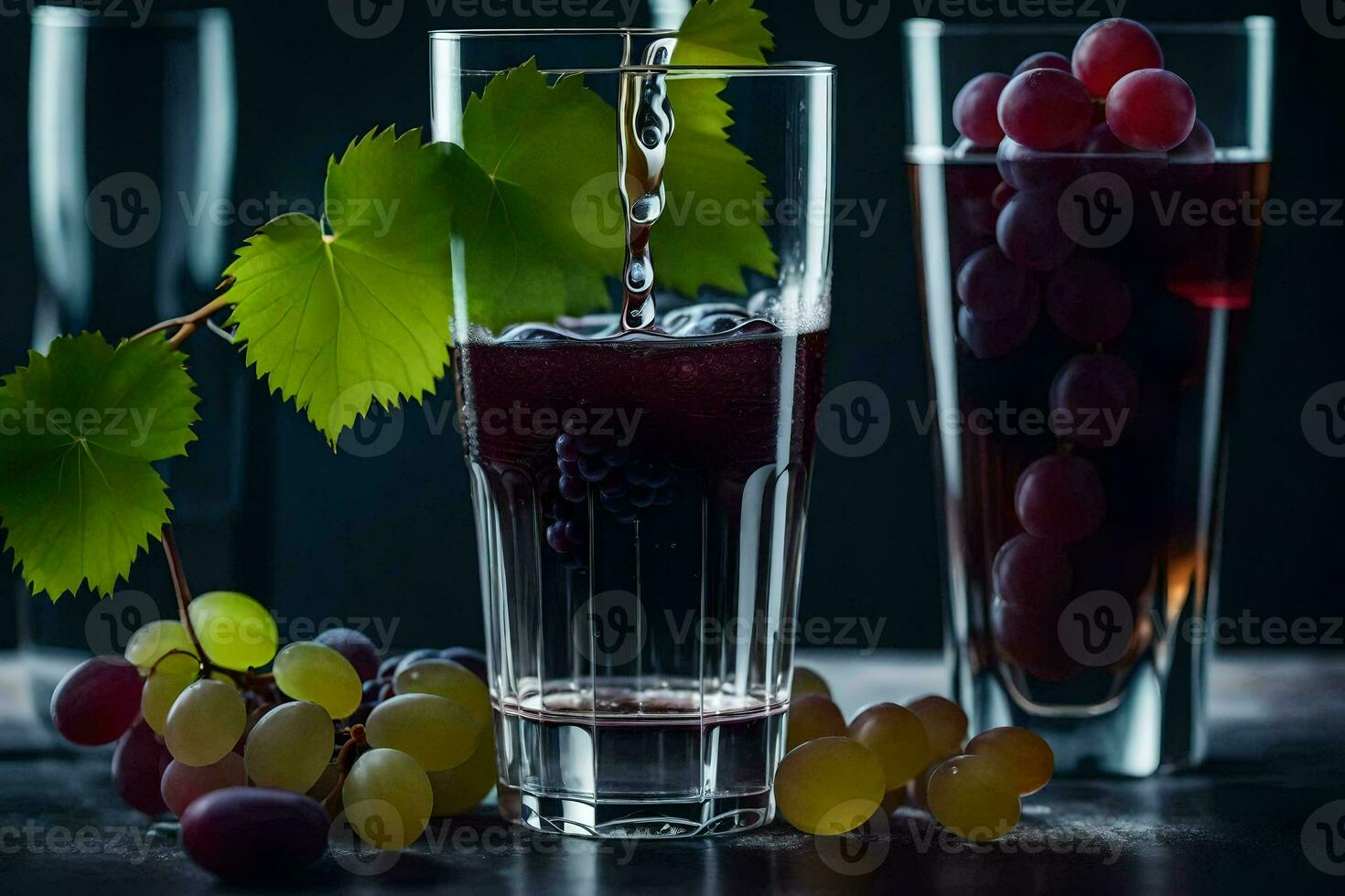 pouring wine into glasses with grapes. AI-Generated photo