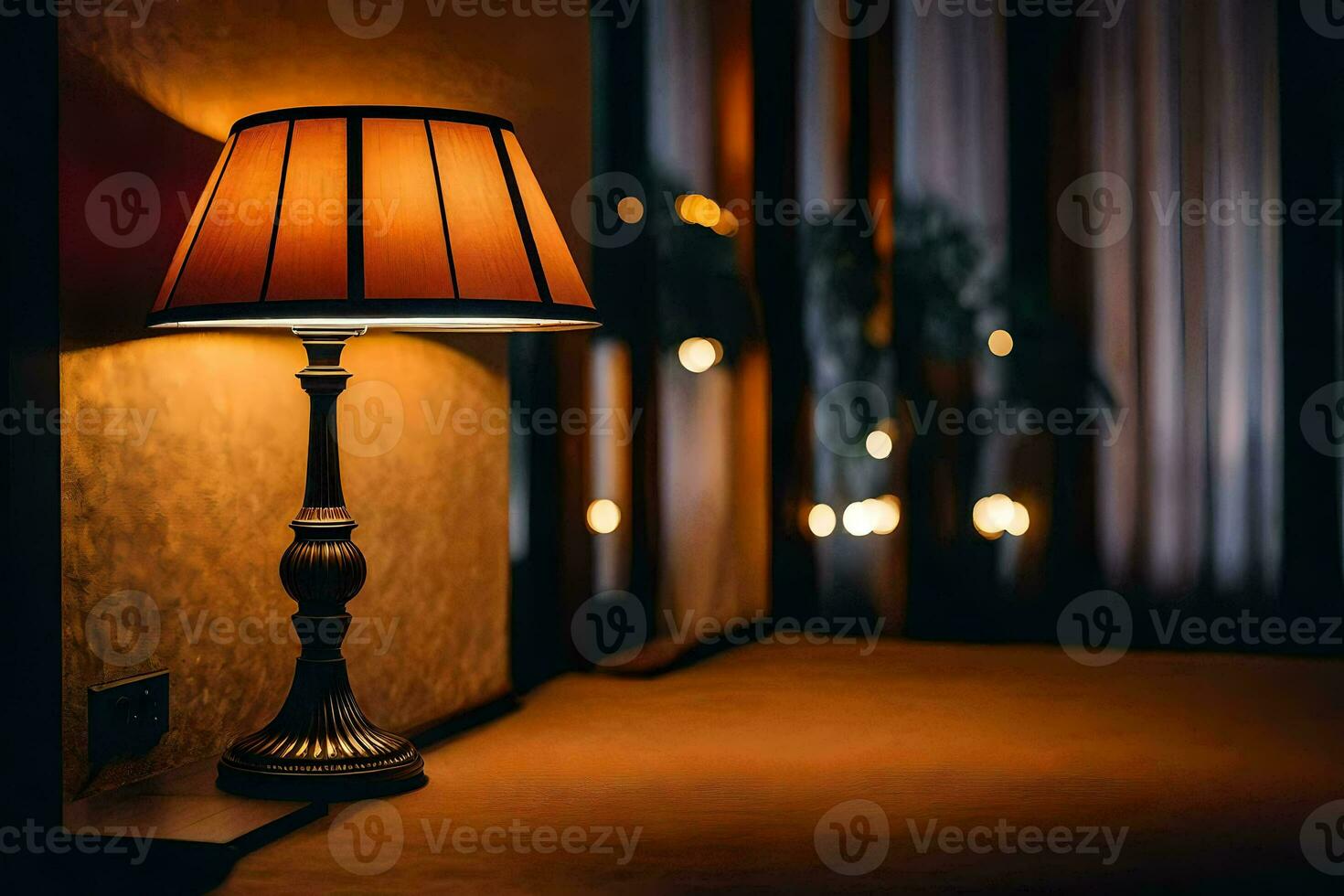 a lamp on a table in a dark room. AI-Generated photo