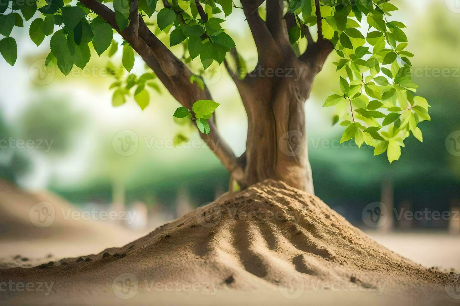 a tree with roots growing out of the ground. AI-Generated photo
