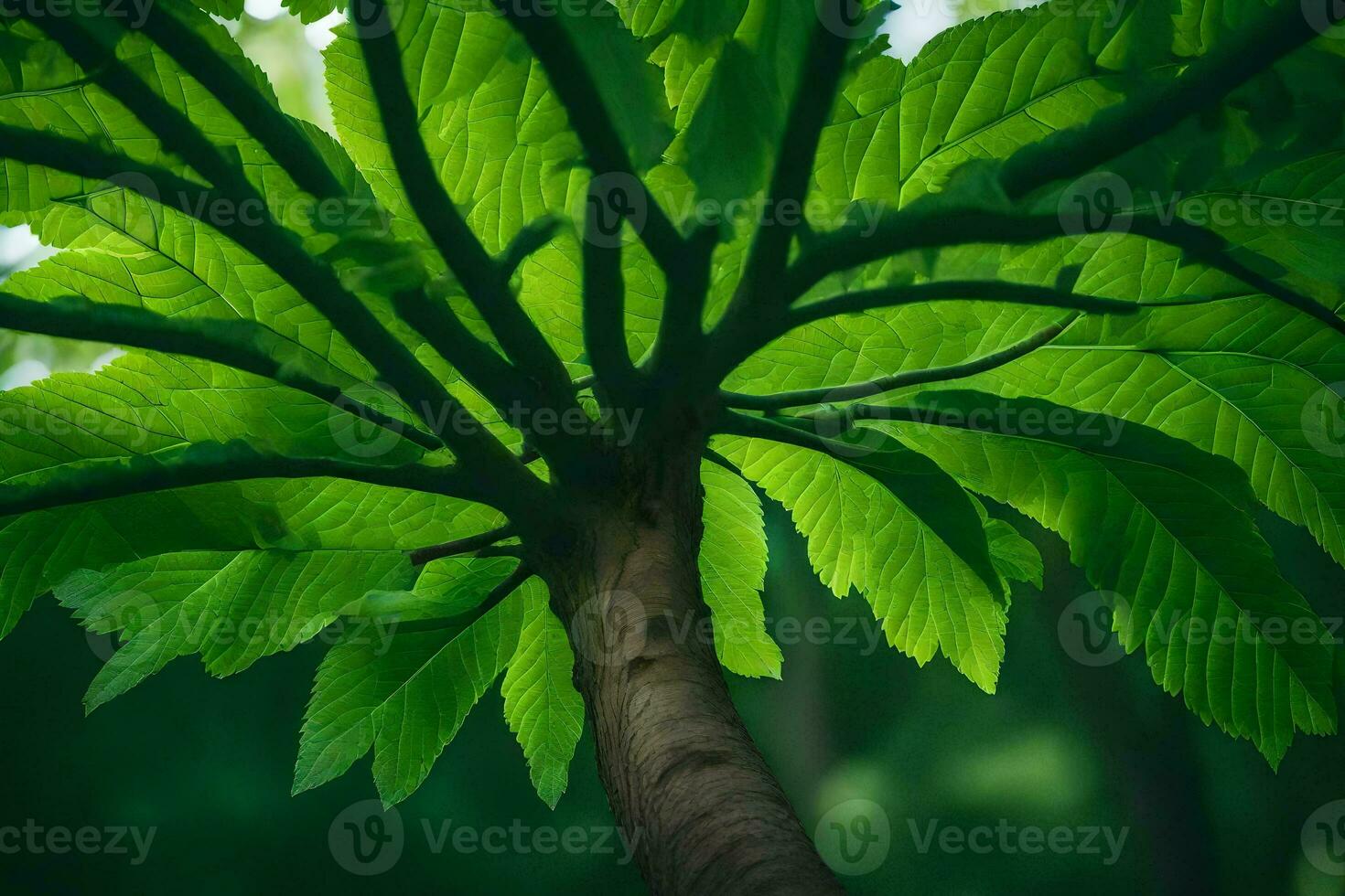 a tree with green leaves in the forest. AI-Generated photo