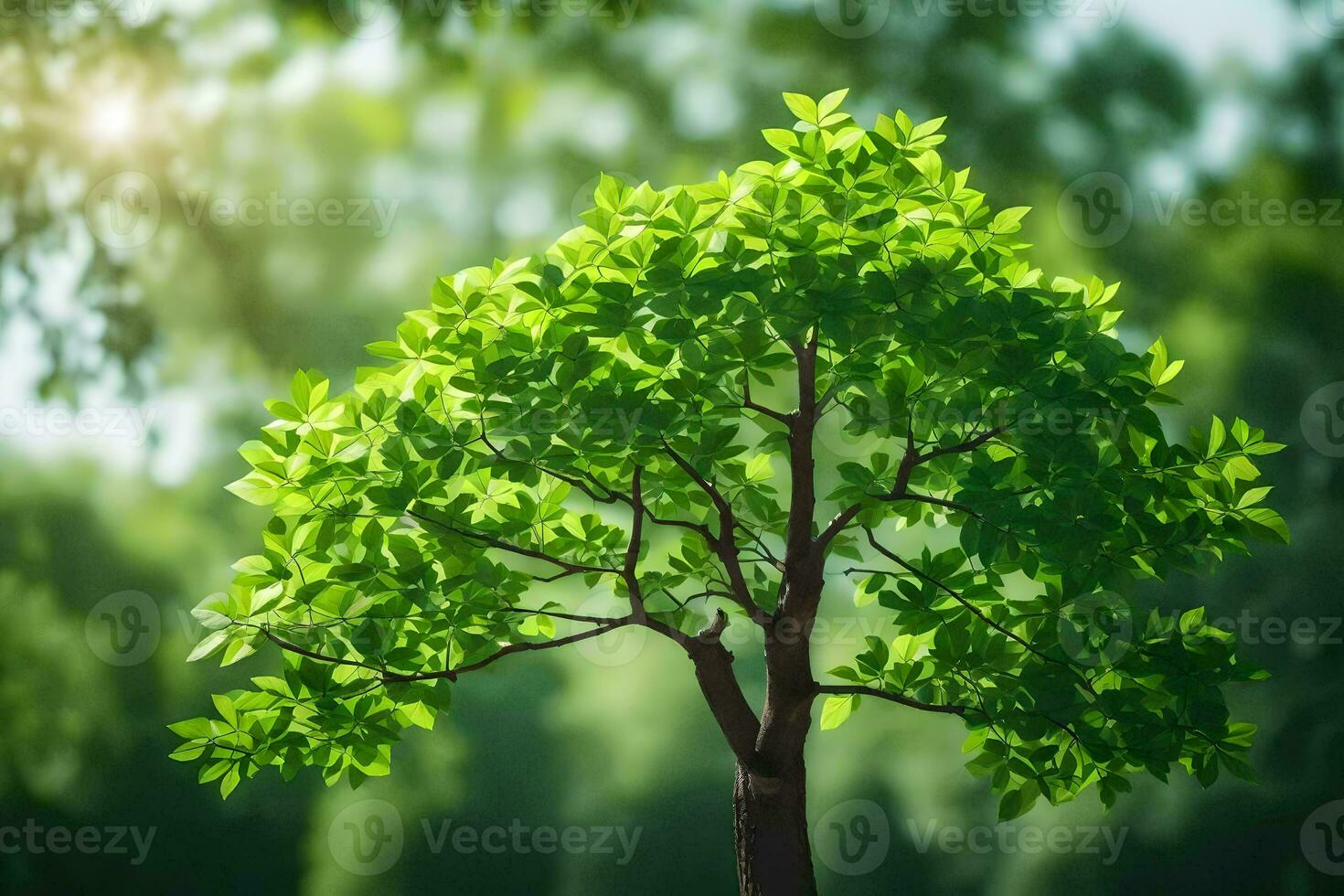 a tree is shown in front of a green background. AI-Generated photo