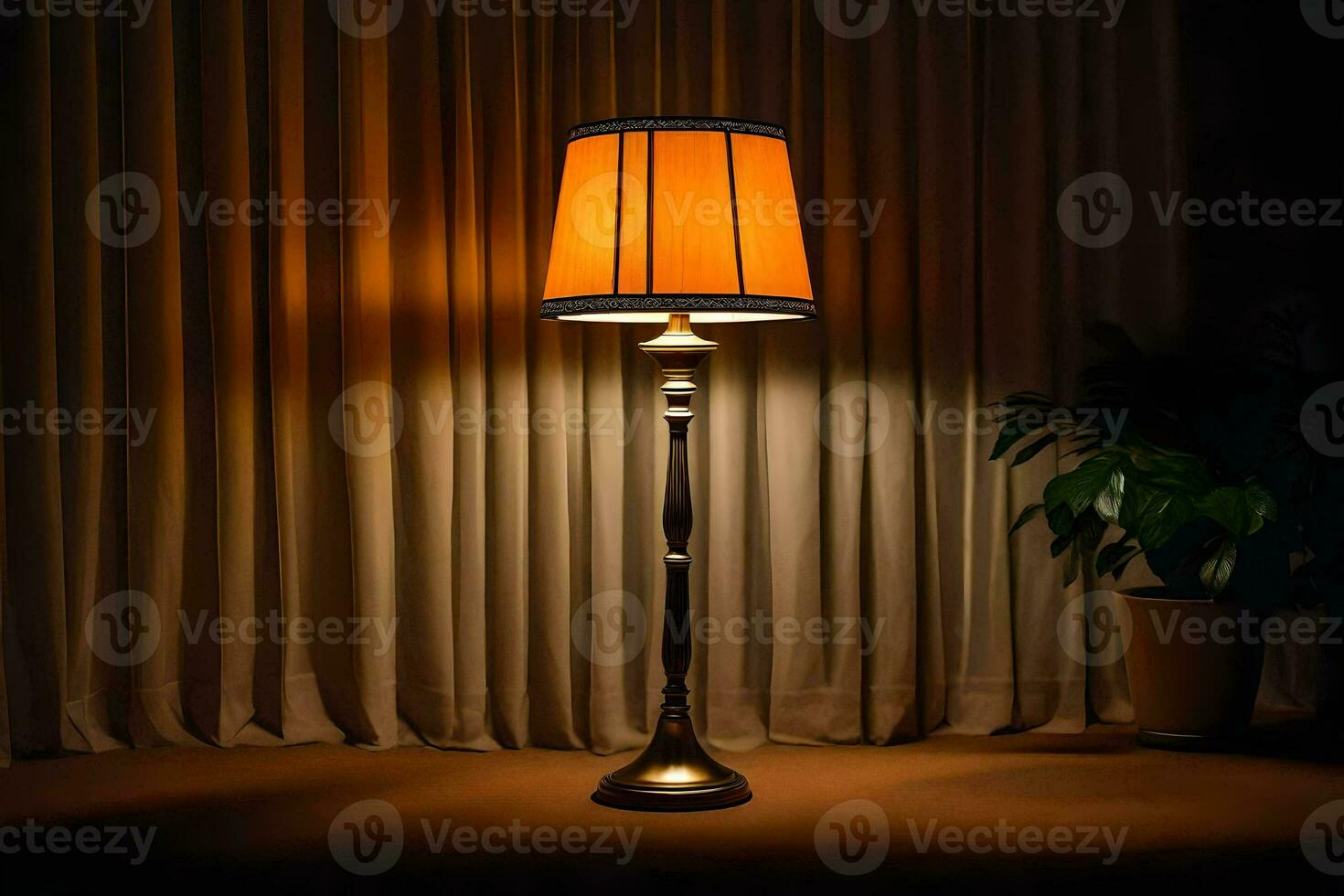 a lamp with an orange shade on it. AI-Generated photo