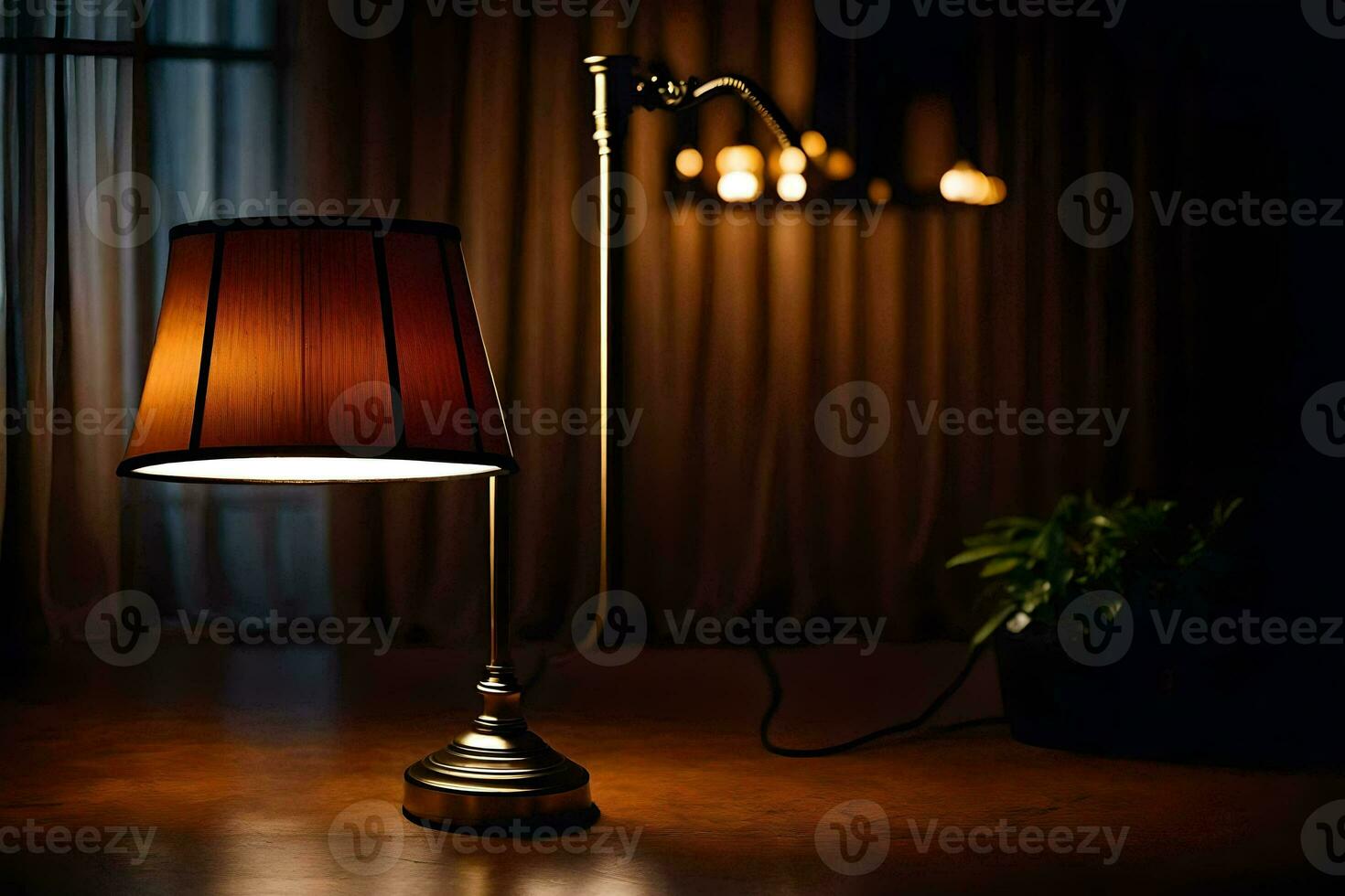 a lamp with a brown shade on it. AI-Generated photo