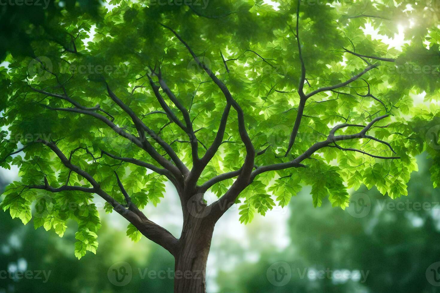 a tree is shown in the sunlight with green leaves. AI-Generated photo