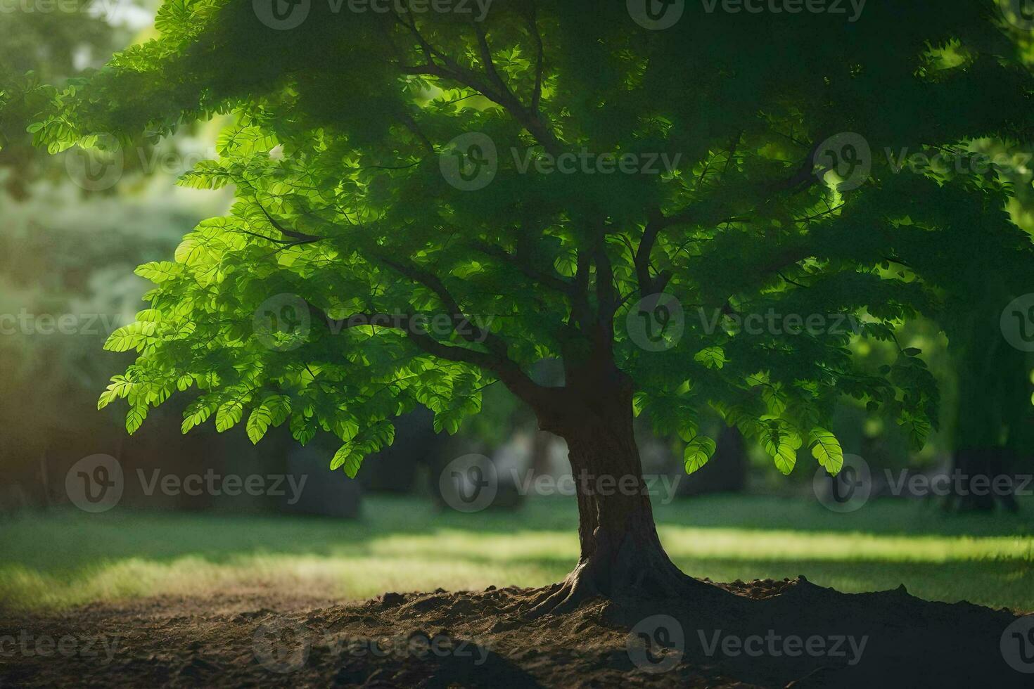a tree in the middle of a field. AI-Generated photo