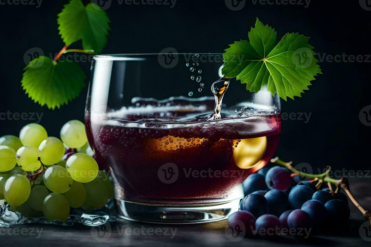 a glass of wine with grapes and leaves. AI-Generated photo