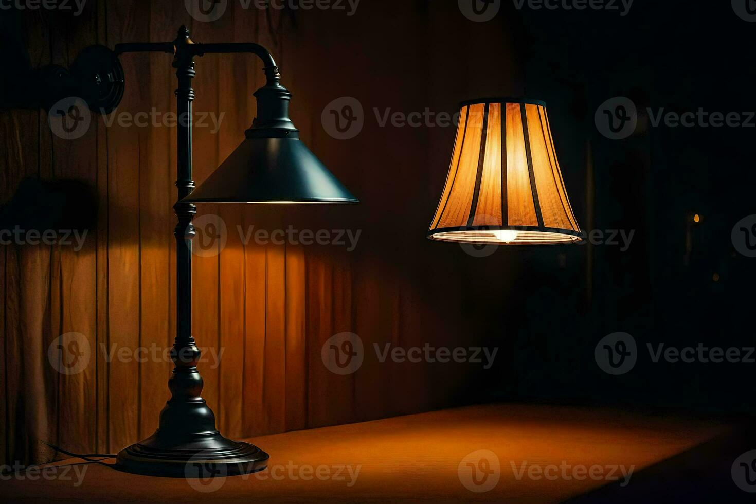 a lamp and a lampshade on a table. AI-Generated photo