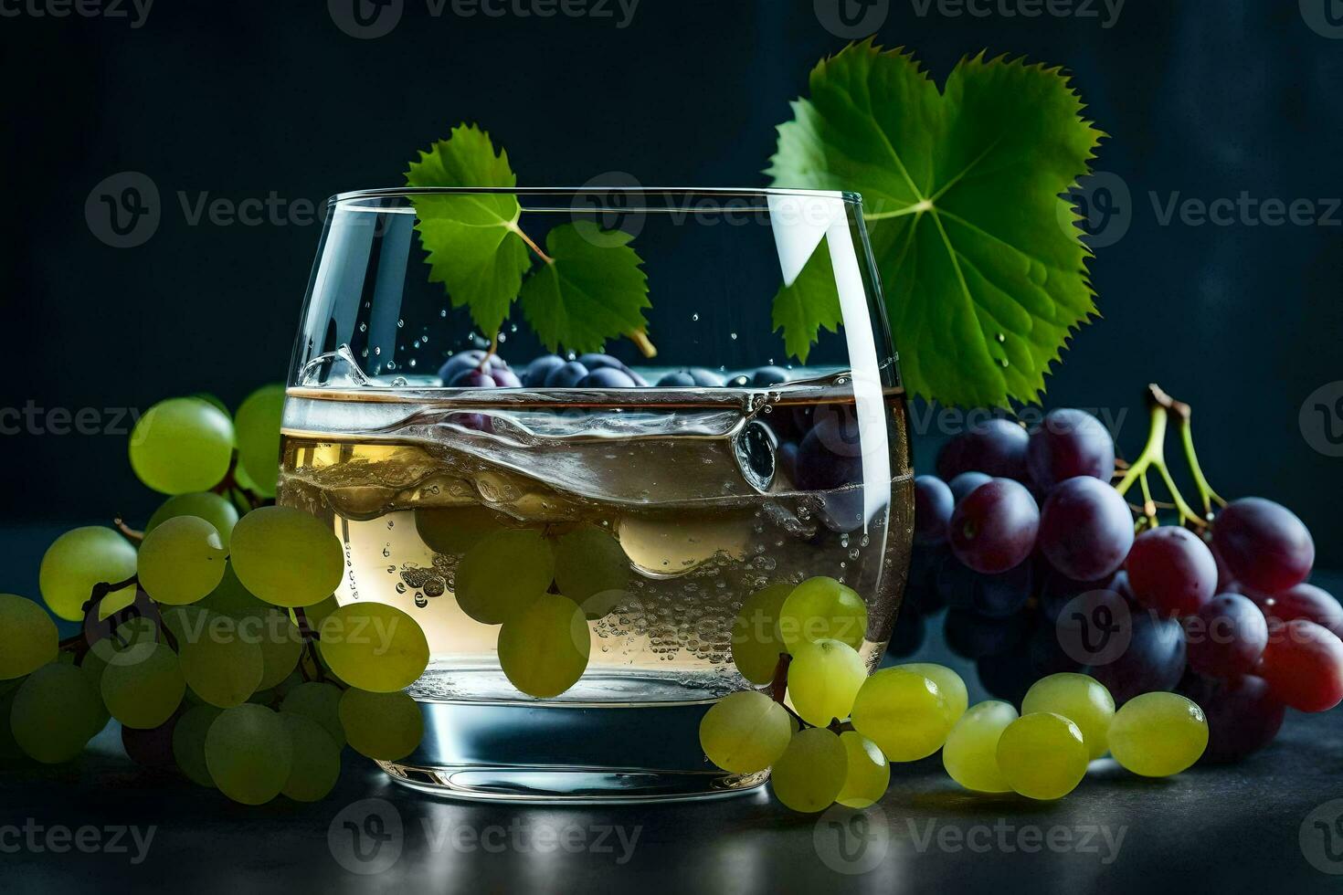 grapes and wine in a glass. AI-Generated photo