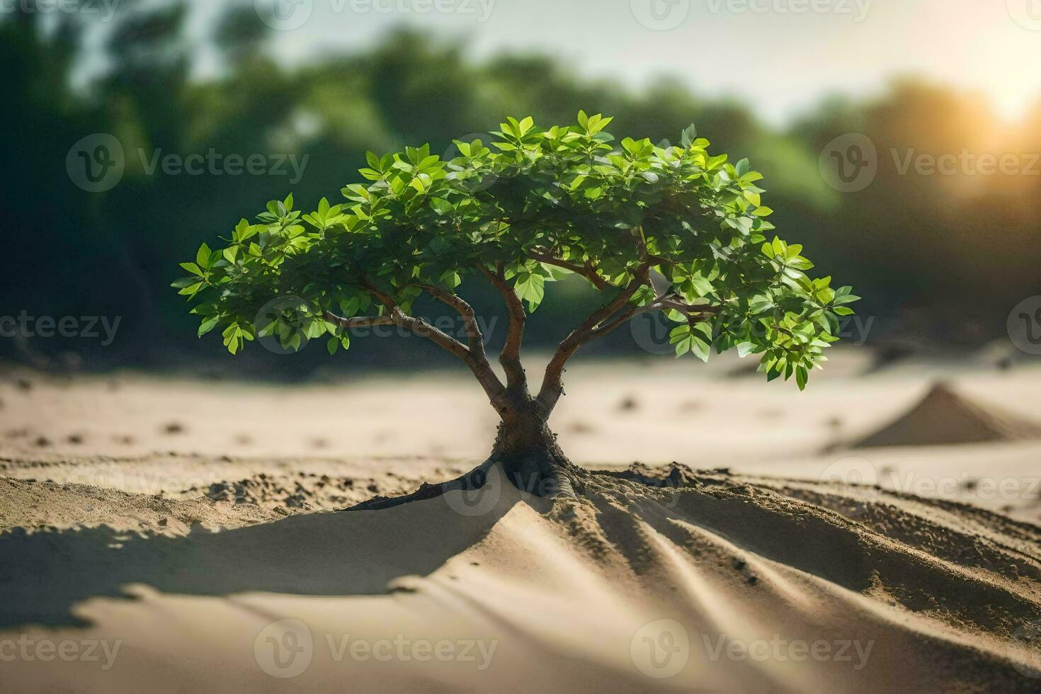 a small tree growing in the desert. AI-Generated photo