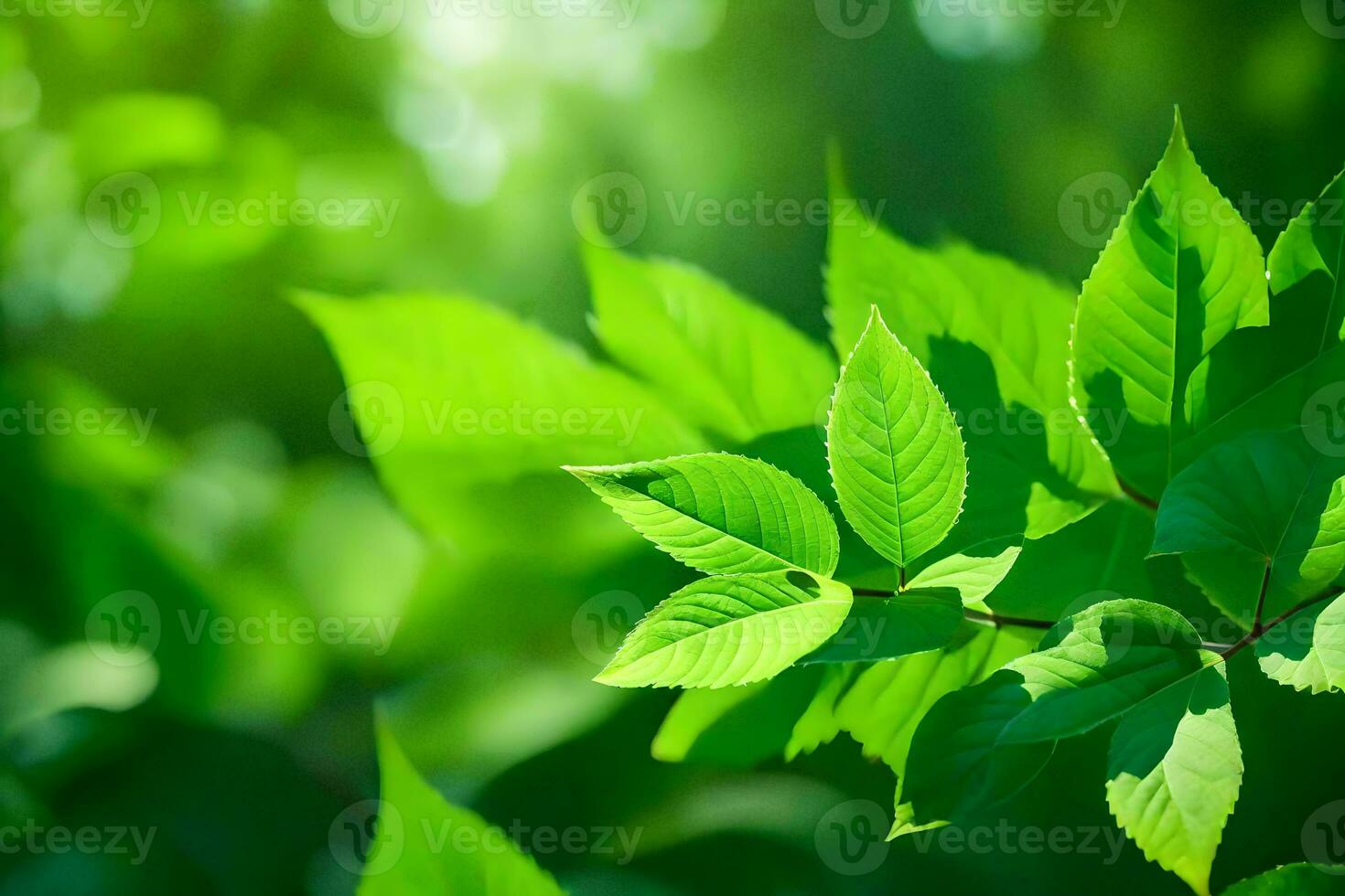 green leaves on a tree in the sunlight. AI-Generated photo