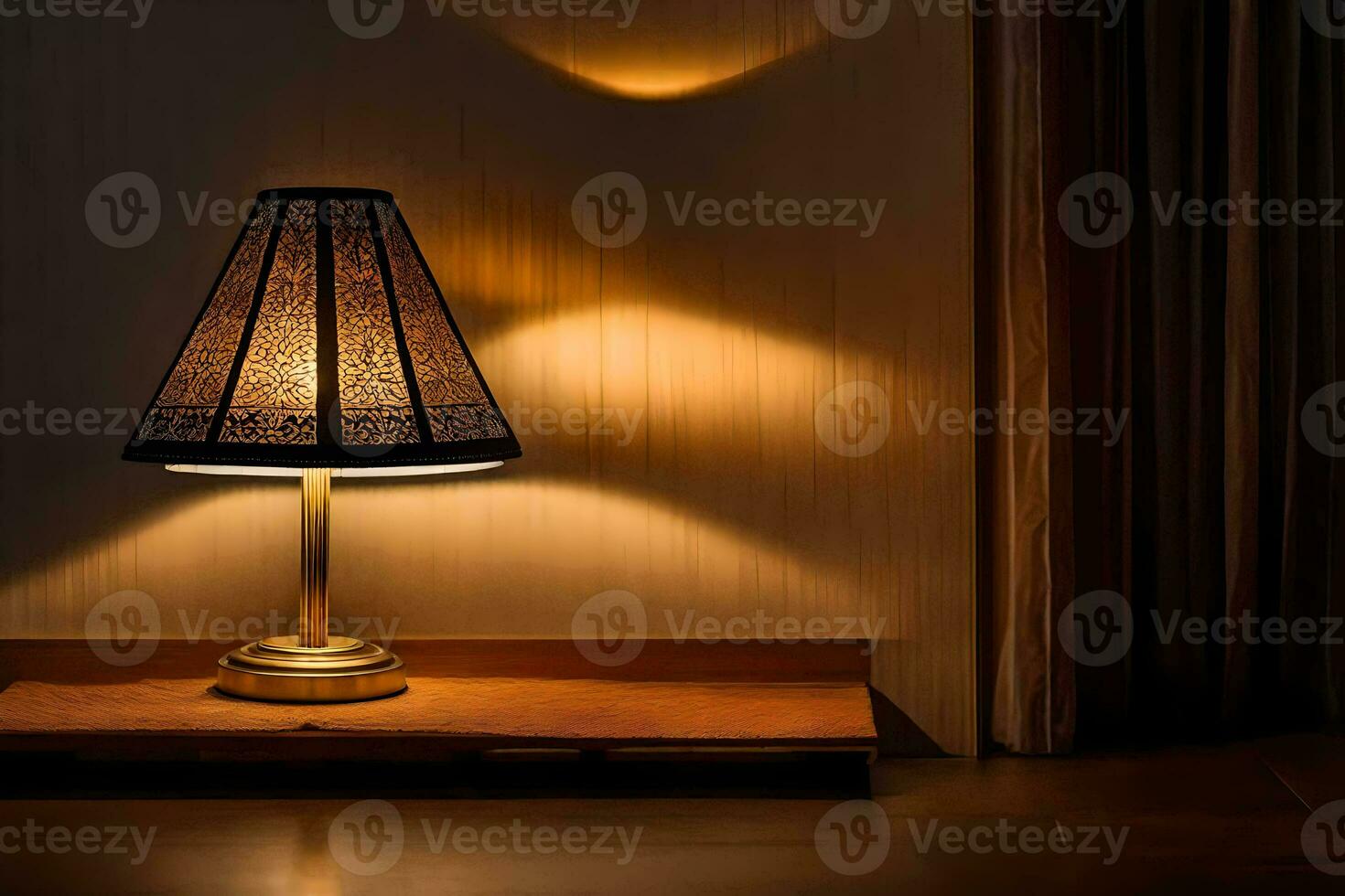 a lamp on a table in a room. AI-Generated photo