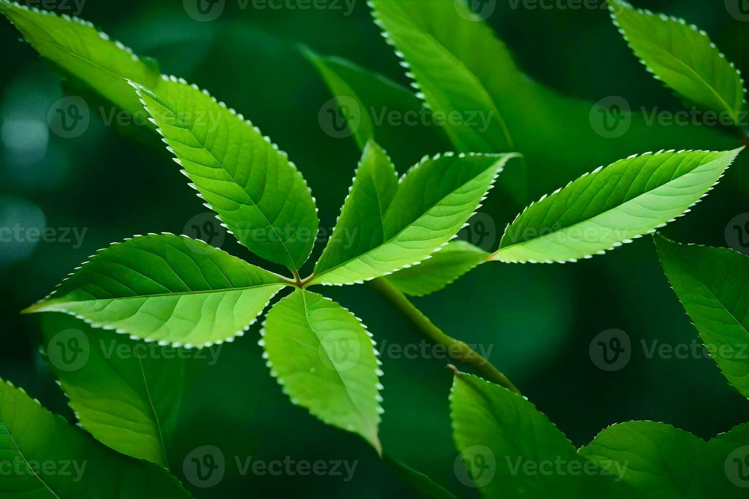 a close up of green leaves on a tree. AI-Generated photo