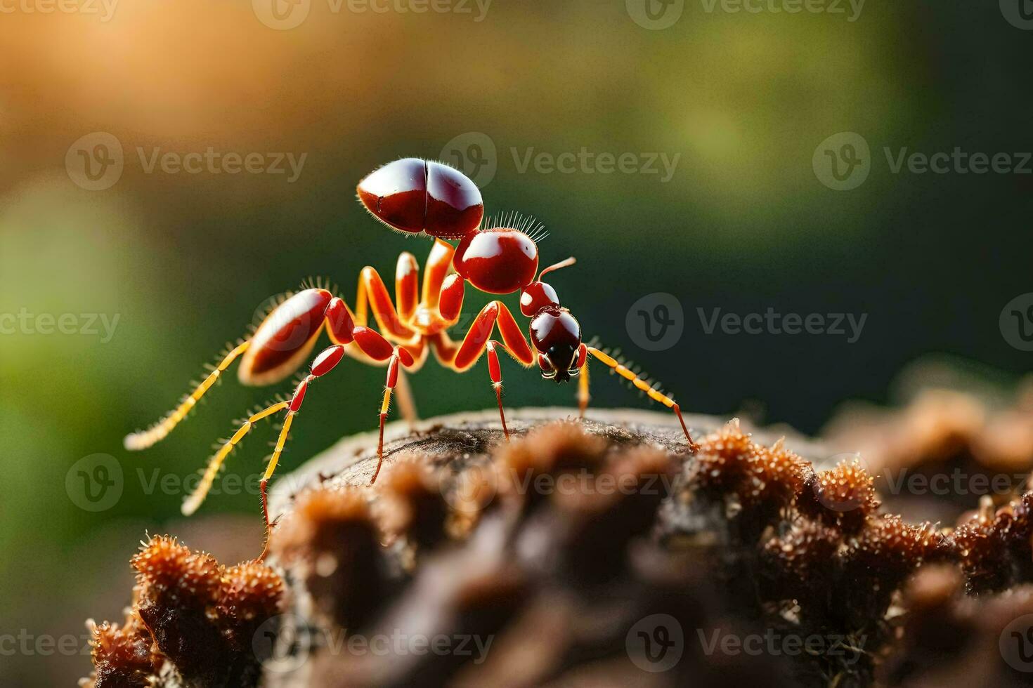 un rojo hormiga en un árbol rama. generado por ai foto