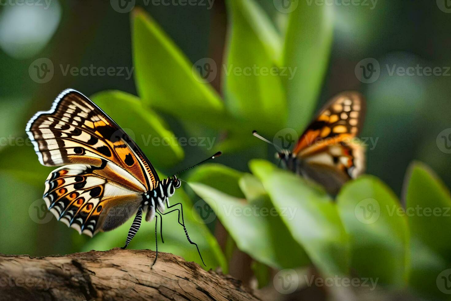 two butterflies are sitting on a branch. AI-Generated photo