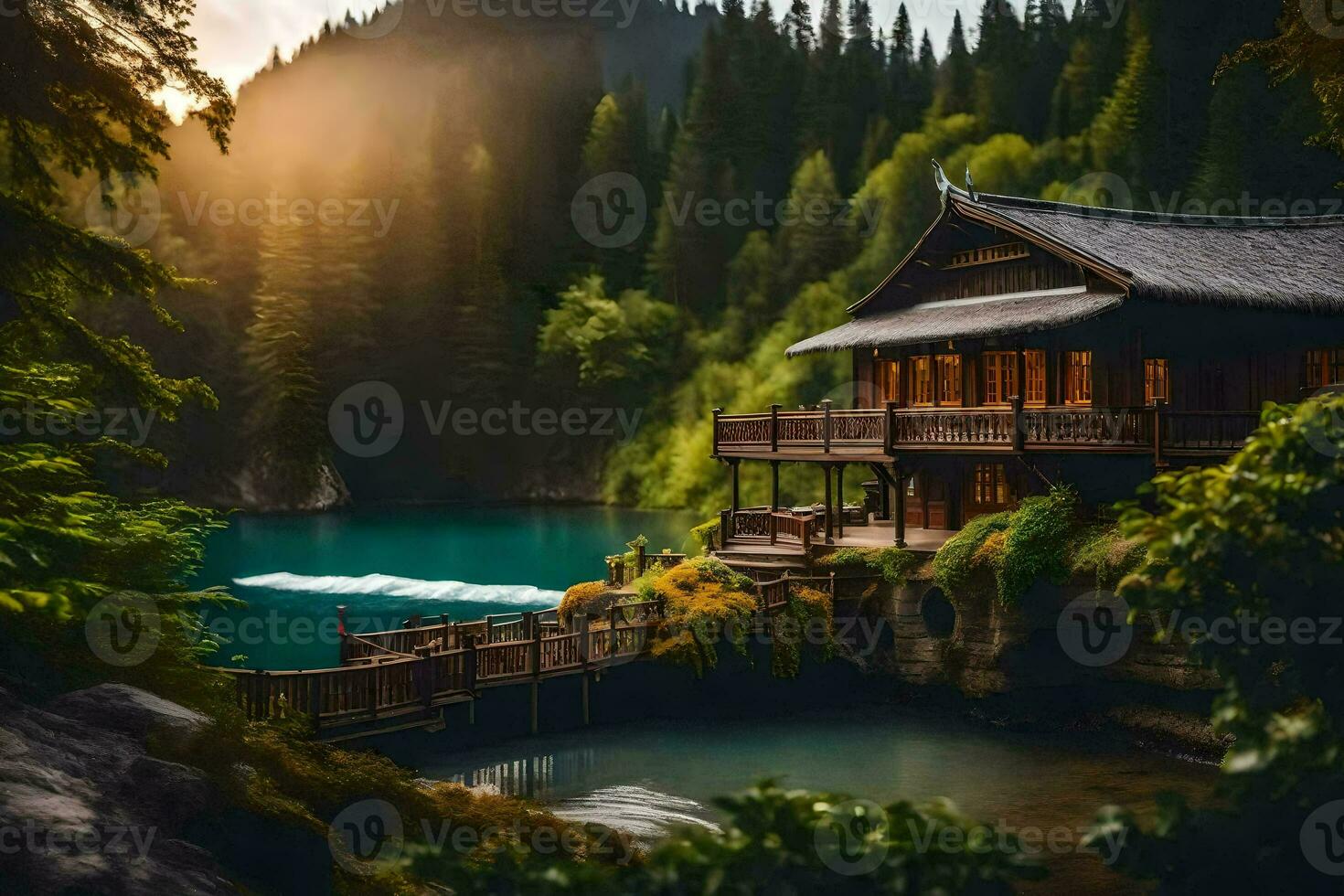the house of the lake. AI-Generated photo