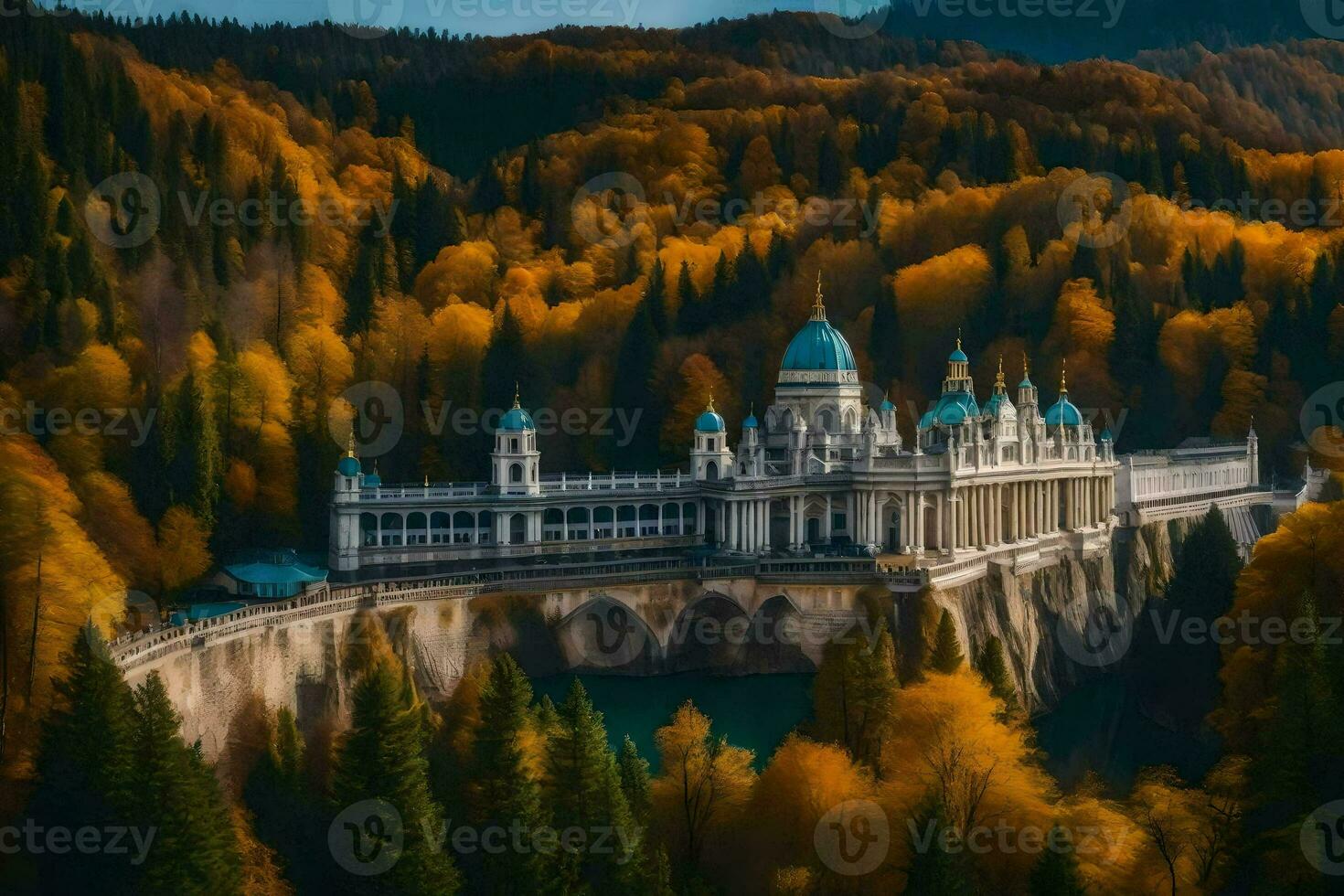 the beautiful palace in the middle of a forest. AI-Generated photo