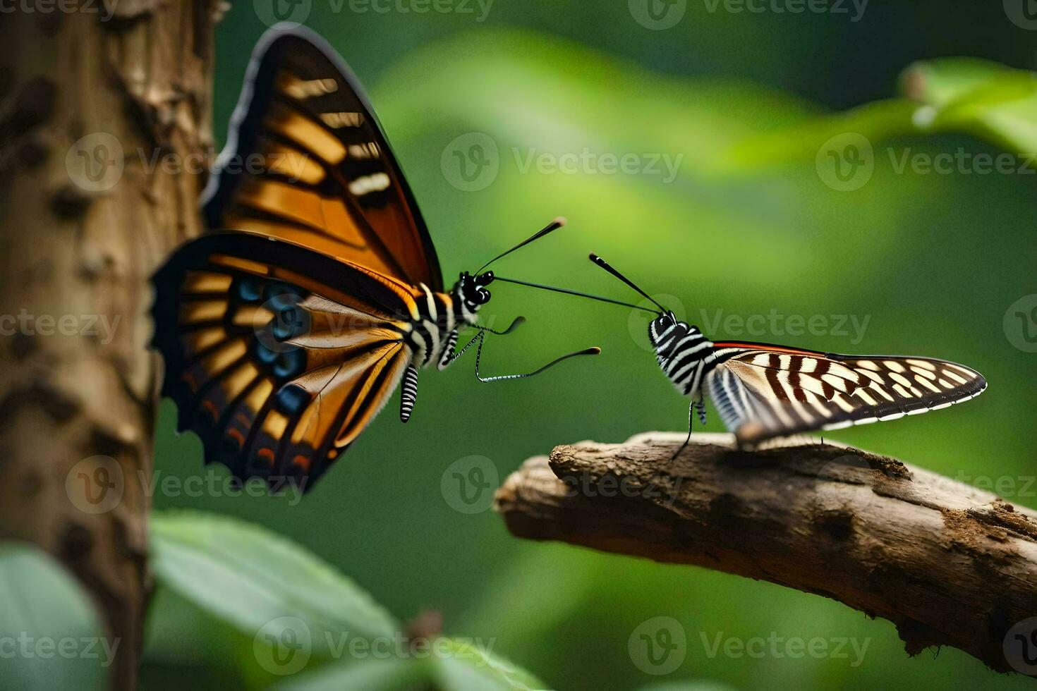 two butterflies are fighting on a branch. AI-Generated photo