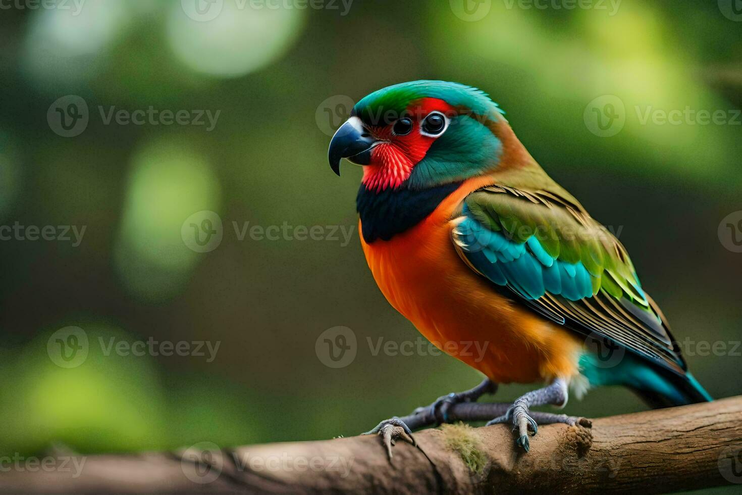 a colorful bird sits on a branch. AI-Generated photo