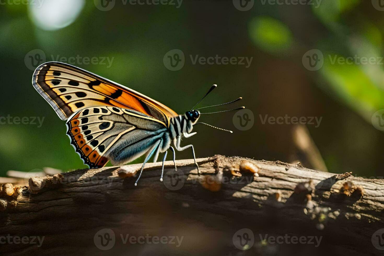 a butterfly is sitting on a branch in the sun. AI-Generated photo