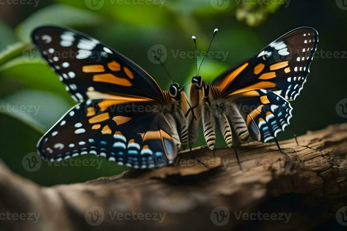two butterflies are sitting on a branch. AI-Generated photo