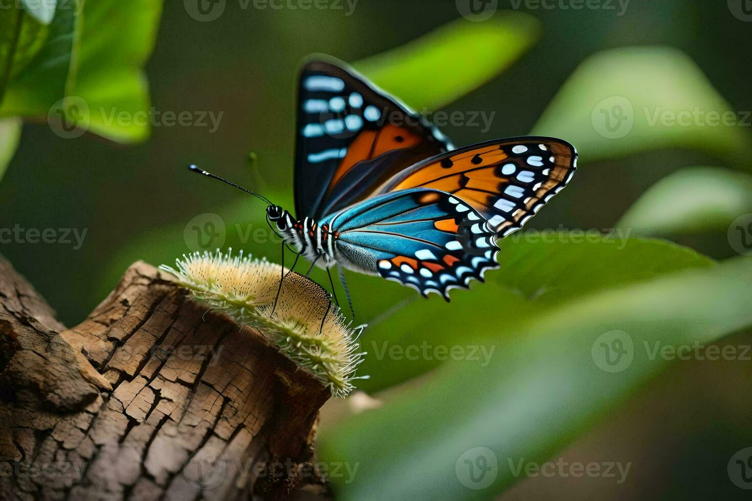 a butterfly is sitting on a tree branch. AI-Generated photo
