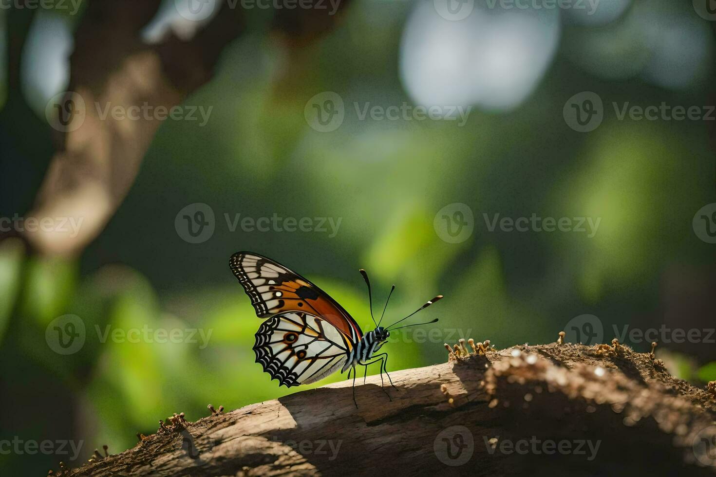 un mariposa es sentado en un árbol rama. generado por ai foto