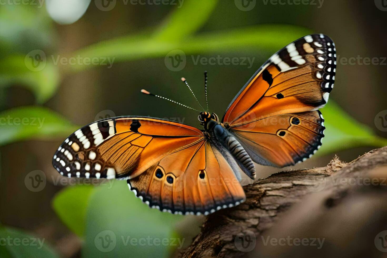 a butterfly is sitting on a branch in the forest. AI-Generated photo