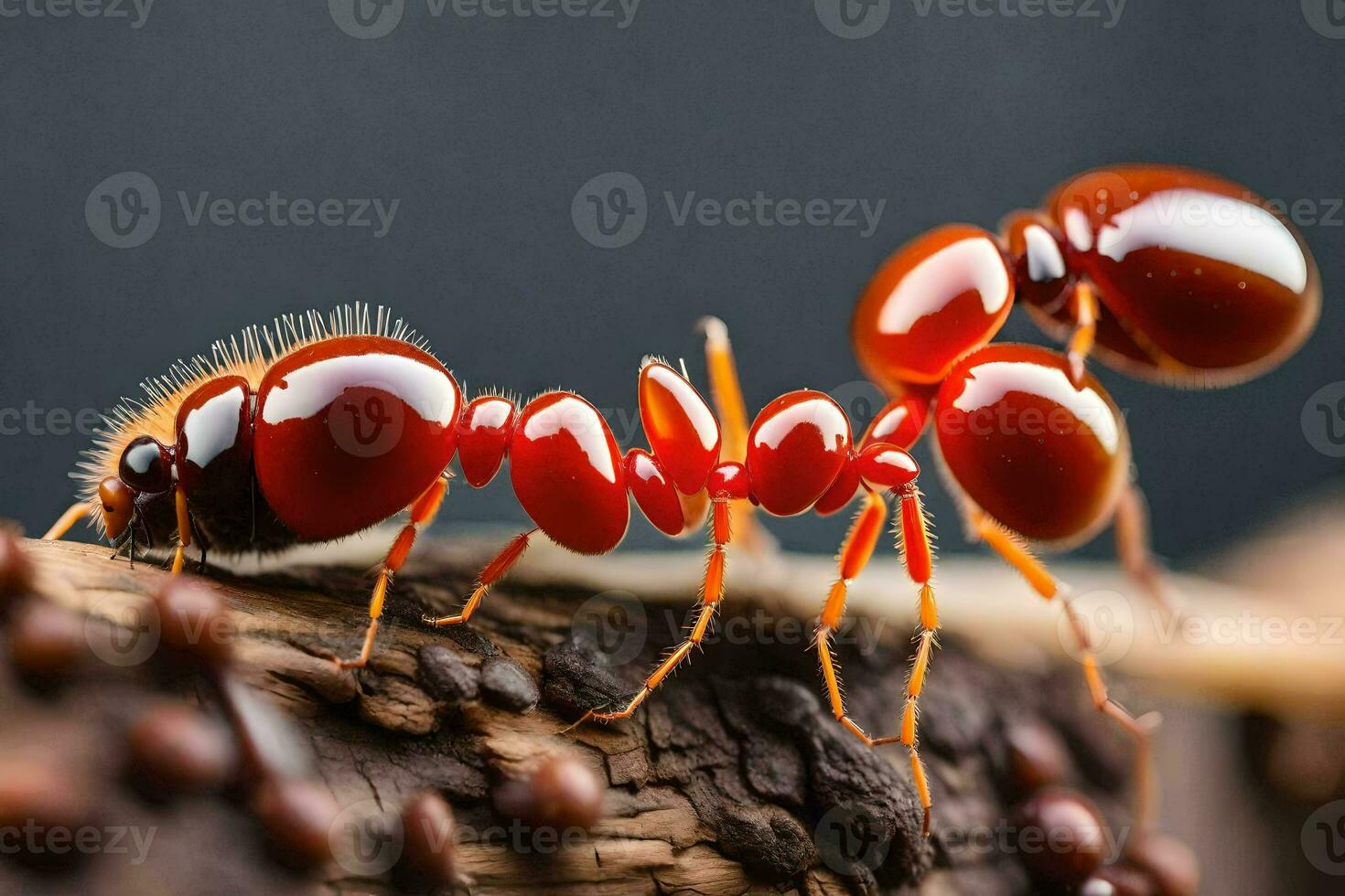 a red ant on a log. AI-Generated photo