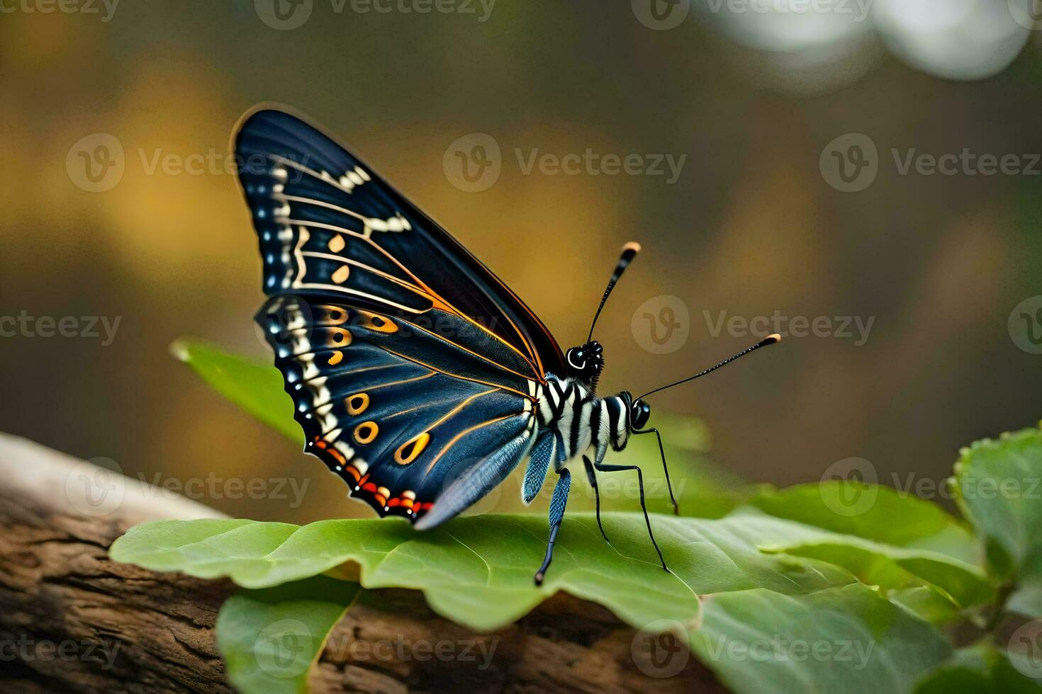 un mariposa es sentado en un rama. generado por ai foto