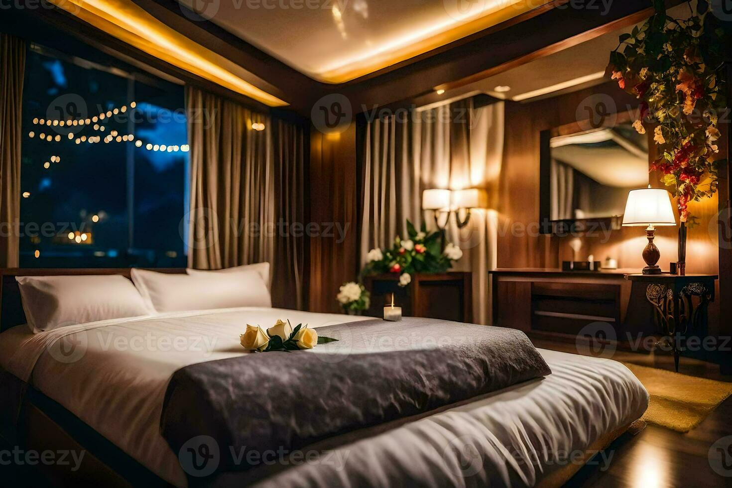 un cama o camas en un habitación a el hotel. generado por ai foto